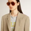 Chaqueta de mujer de un solo pecho con rayas finas de color beige y corte oversize