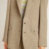 Chaqueta de mujer de un solo pecho con rayas finas de color beige y corte oversize