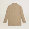 Chaqueta de mujer de un solo pecho con rayas finas de color beige y corte oversize