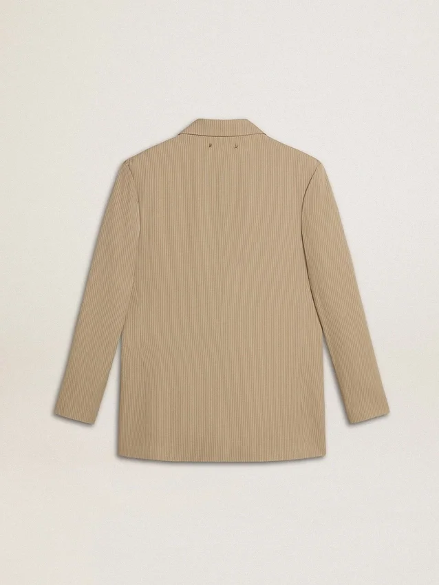 Chaqueta de mujer de un solo pecho con rayas finas de color beige y corte oversize