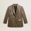 Chaqueta de pata de gallo para mujer con bordado de lentejuelas en toda la prenda