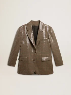 Chaqueta de pata de gallo para mujer con bordado de lentejuelas en toda la prenda