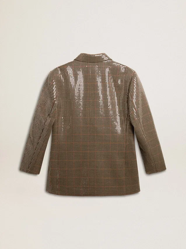Chaqueta de pata de gallo para mujer con bordado de lentejuelas en toda la prenda