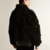 Chaqueta de piel de oveja negra para mujer