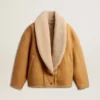 Chaqueta de piel de oveja para mujer con cuello chal ancho de piel de oveja