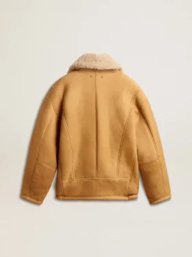 Chaqueta de piel de oveja para mujer con cuello chal ancho de piel de oveja