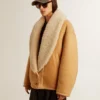 Chaqueta de piel de oveja para mujer con cuello chal ancho de piel de oveja