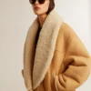 Chaqueta de piel de oveja para mujer con cuello chal ancho de piel de oveja