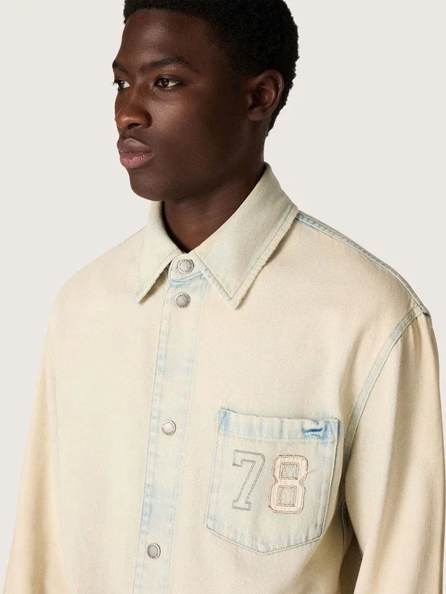 Chaqueta de trabajo para hombre en denim color arena claro