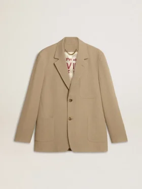 Chaqueta de un solo pecho para hombre, de rayas finas color beige y corte oversize