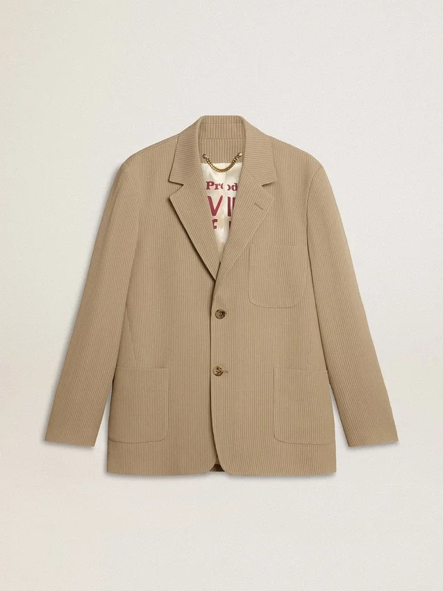 Chaqueta de un solo pecho para hombre, de rayas finas color beige y corte oversize