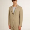 Chaqueta de un solo pecho para hombre, de rayas finas color beige y corte oversize