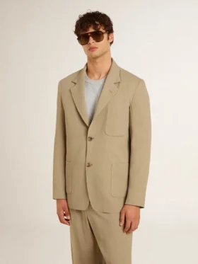 Chaqueta de un solo pecho para hombre, de rayas finas color beige y corte oversize