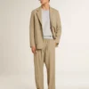 Chaqueta de un solo pecho para hombre, de rayas finas color beige y corte oversize