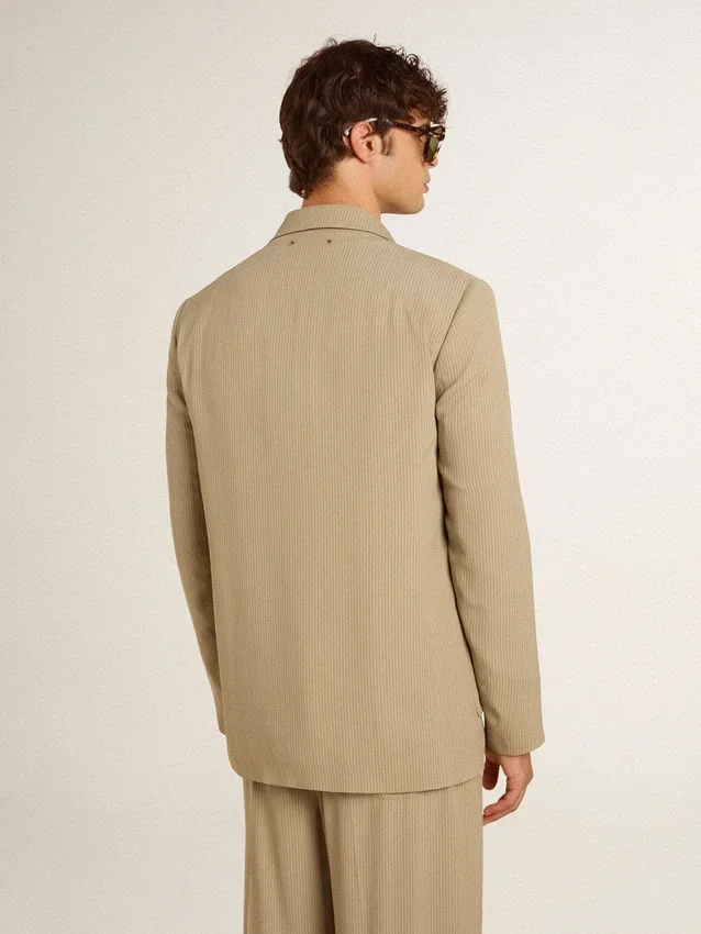 Chaqueta de un solo pecho para hombre, de rayas finas color beige y corte oversize