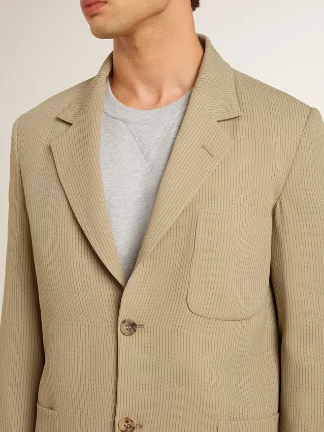Chaqueta de un solo pecho para hombre, de rayas finas color beige y corte oversize