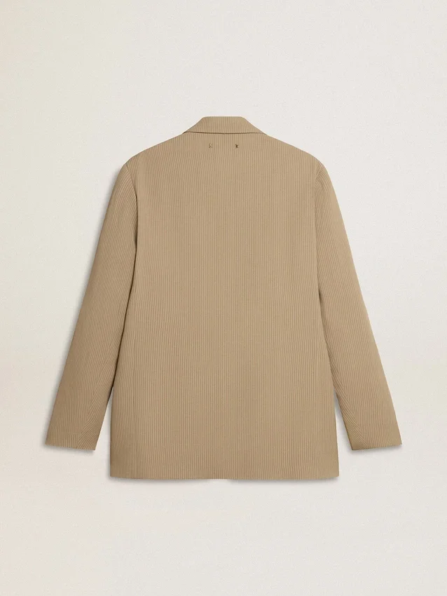 Chaqueta de un solo pecho para hombre, de rayas finas color beige y corte oversize