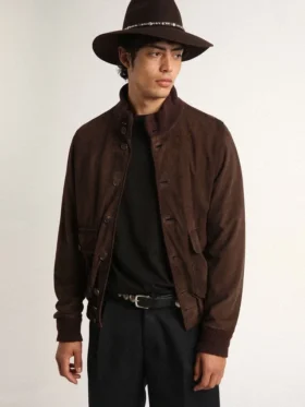 Chaqueta de vuelo de la Golden Collection en gamuza marrón oscuro