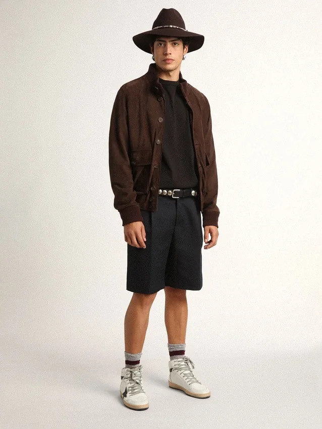 Chaqueta de vuelo de la Golden Collection en gamuza marrón oscuro