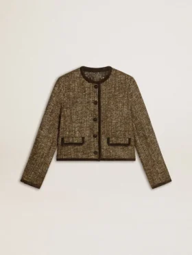 Chaqueta Journey para mujer en tweed de lana con detalles de gamuza color café