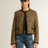 Chaqueta Journey para mujer en tweed de lana con detalles de gamuza color café