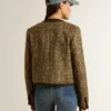 Chaqueta Journey para mujer en tweed de lana con detalles de gamuza color café