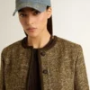 Chaqueta Journey para mujer en tweed de lana con detalles de gamuza color café