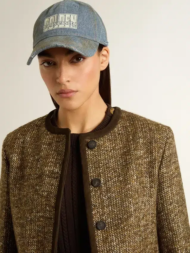 Chaqueta Journey para mujer en tweed de lana con detalles de gamuza color café