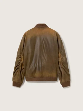 Chaqueta motera de cuero marrón con efecto desgastado