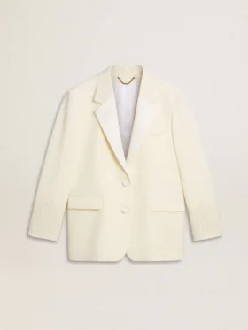 Chaqueta oversize de un solo pecho en blanco con efecto de seda y bordados