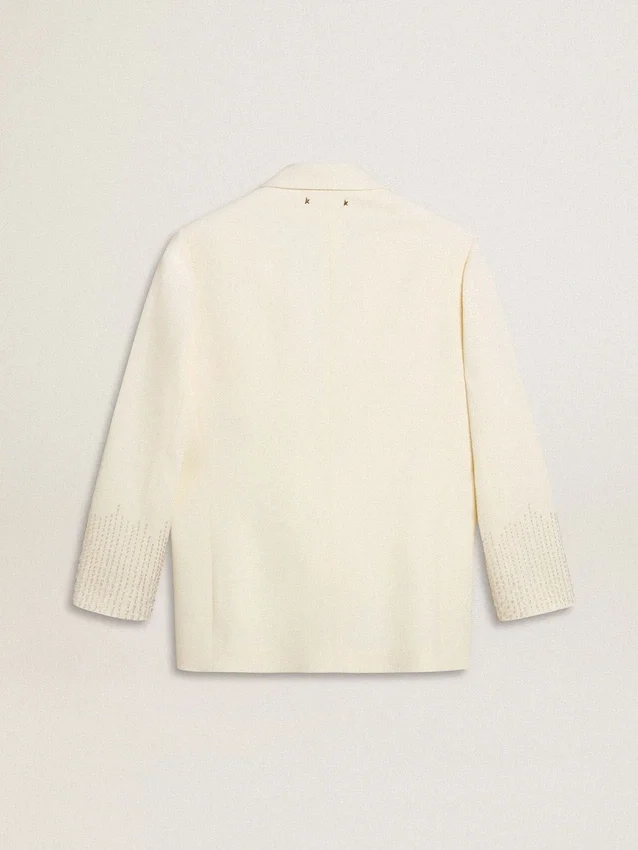 Chaqueta oversize de un solo pecho en blanco con efecto de seda y bordados