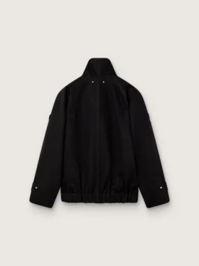 Chaqueta oversize para mujer en sarga de algodón negra con bordado floral de lentejuelas