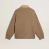 Chaqueta para hombre de cuero nobuk color travertino con mangas y espalda de mezcla de lana