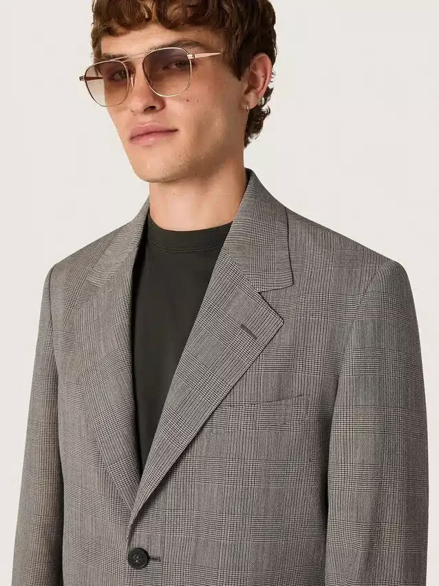 Chaqueta para hombre de lana gris con diseño de cuadros Príncipe de Gales