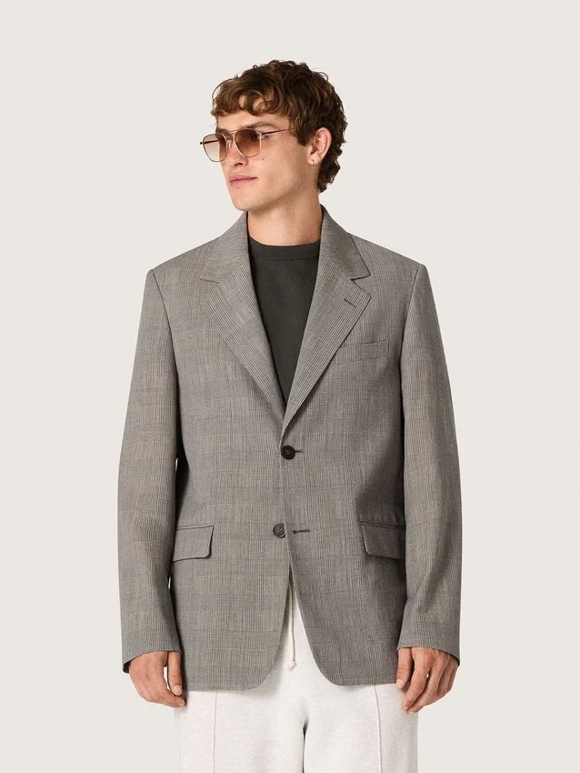 Chaqueta para hombre de lana gris con diseño de cuadros Príncipe de Gales