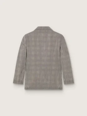 Chaqueta para mujer en estampado de cuadros Príncipe de Gales gris con bordado de cristales