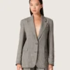 Chaqueta para mujer en estampado de cuadros Príncipe de Gales gris con bordado de cristales