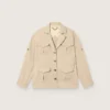 Chaqueta safari para mujer en viscosa beige con micro-chevron