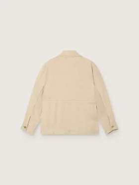 Chaqueta safari para mujer en viscosa beige con micro-chevron