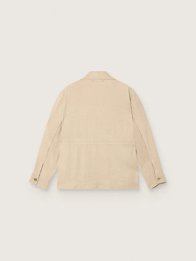 Chaqueta safari para mujer en viscosa beige con micro-chevron