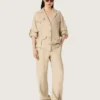 Chaqueta safari para mujer en viscosa beige con micro-chevron