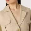 Chaqueta safari para mujer en viscosa beige con micro-chevron