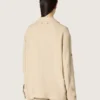 Chaqueta safari para mujer en viscosa beige con micro-chevron