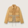 Chaqueta safari unisex de algodón en beige y verde militar con bolsillos extragrandes