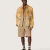 Chaqueta safari unisex de algodón en beige y verde militar con bolsillos extragrandes