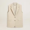 Chaqueta sin mangas de mezcla de lana color caqui para mujer