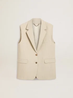 Chaqueta sin mangas de mezcla de lana color caqui para mujer