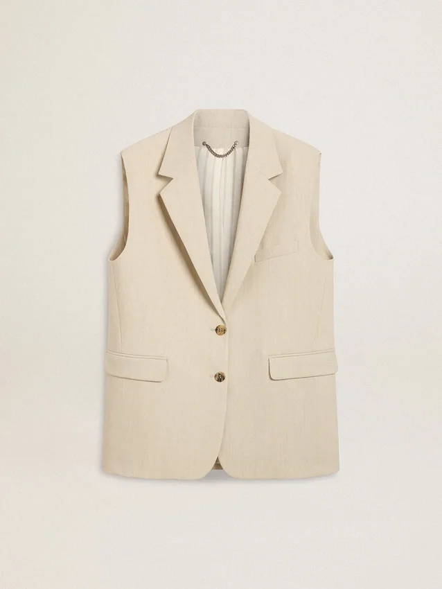 Chaqueta sin mangas de mezcla de lana color caqui para mujer
