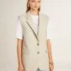 Chaqueta sin mangas de mezcla de lana color caqui para mujer