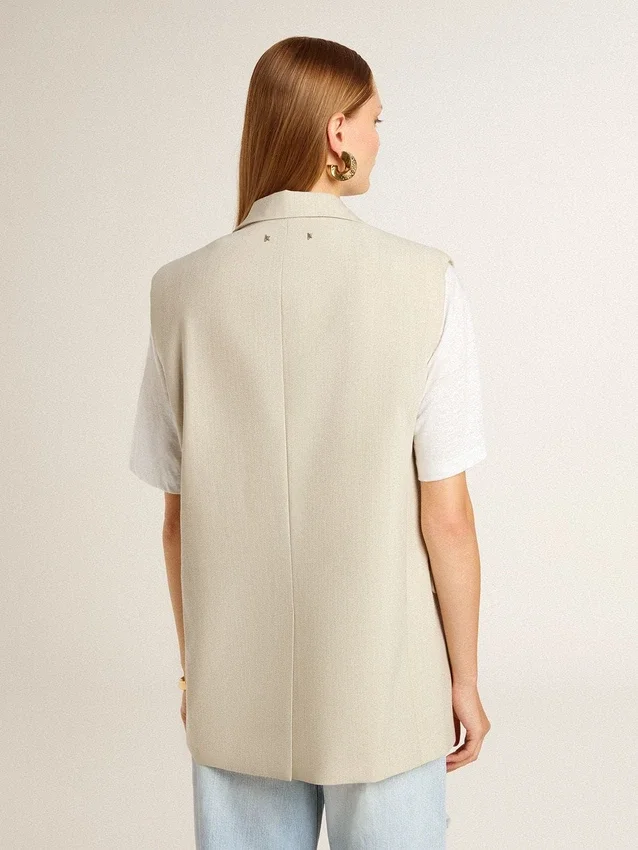 Chaqueta sin mangas de mezcla de lana color caqui para mujer